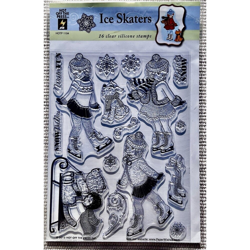 Hot Off the Press ICE SKATERS Skating Little Girl Christmas Dog Rubber Stamps